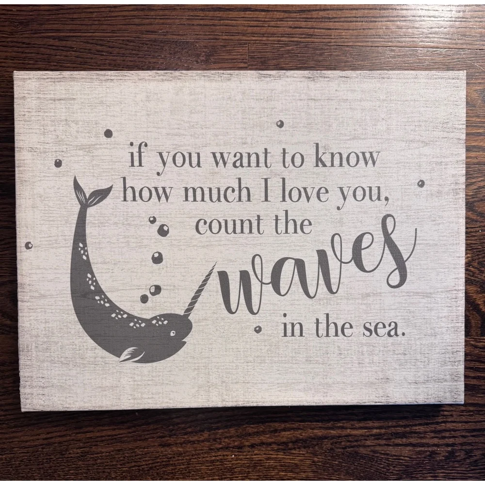 Rustic “Count the Waves” Narwhal Canvas Wall Art‎ - 12”x15”